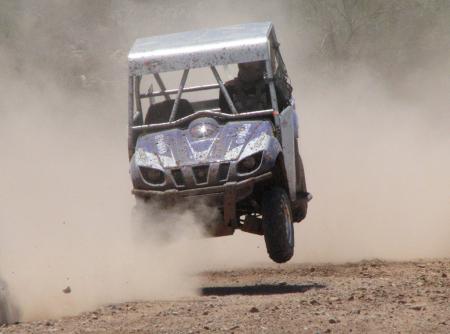 yamaha rhino project part 1, Our Sport Edition shocks worked great over the jumps and whoops on the track giving us more adjustability and a smoother ride than the regular stock shocks