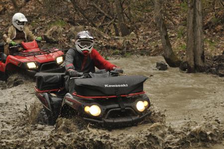 mines meadows atv park review, The Kawasaki Brute Force 650 didn t get bogged down with water We can t say the same for our boots