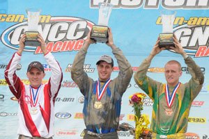 kirkland takes over gncc xc2 lead, Josh Kirkland hoists the first place trophy at Power Line Park GNCC