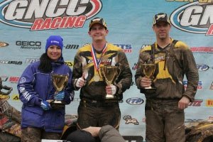 borich earns eighth straight gncc win, Traci Cecco Bryan Buckhannon and Michael Swift celebrate their victories Photo by Krista Shaw