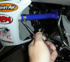tpr yamaha yfz450r project, TPR replaced the stock coolant hoses with a set of CV4 pure silicone hoses to help keep operating temperatures down