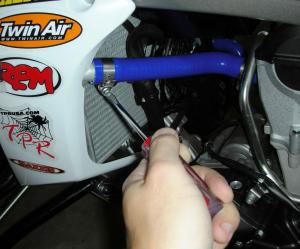 tpr yamaha yfz450r project, TPR replaced the stock coolant hoses with a set of CV4 pure silicone hoses to help keep operating temperatures down