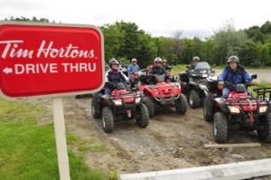touring ontario elliot lake and algoma country, Tim Horton s is an institution in Canada for coffee and donuts In Elliot Lake you can zip through the drive thru on your ATV