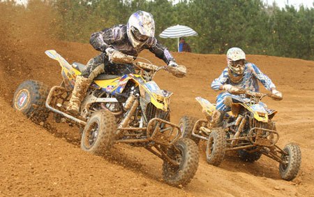 can am ds 450 earns podium in motocross opener, Chad Wienen and John Natalie do battle in the opening round of the AMA ATV Motocross Championship