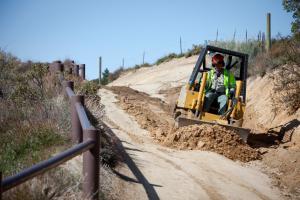 yamaha working to keep trails open, Volunteers had a variety of tools and machinery to work with here a small but nimble bulldozer is used for grading at the Pinnacles staging area