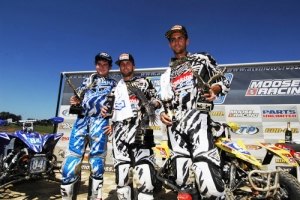 creamer fights to win steel city atv mx, Thomas Brown Josh Creamer and Dustin Wimmer celebrate on the podium