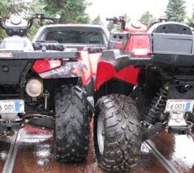 2008 polaris sportsman 500 efi x2 review, Note how the X2 shocks mount differently than the standard Sportsman shock at left