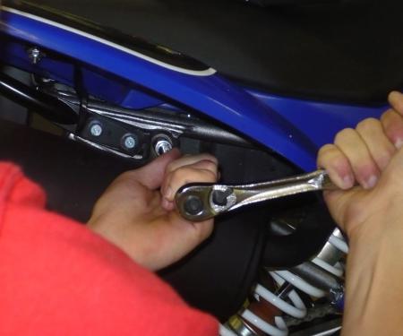 dubach racing competition exhaust review, Loosen clamp between muffler and header Remove upper and lower muffler bolts