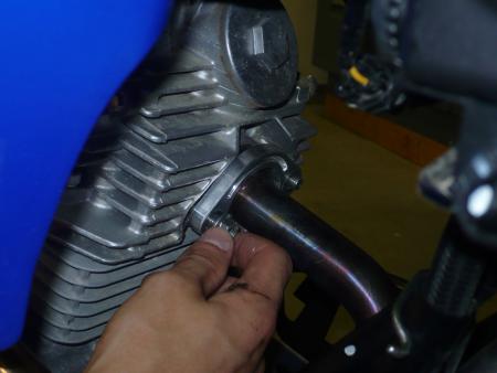 dubach racing competition exhaust review, Put a dab of blue Loctite on the threads of the header nuts and finger tighten Only tighten them finger tight so you can move the muffler around and line up the bolts on the muffler easier