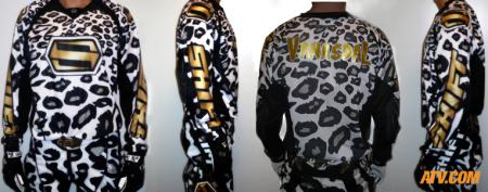 shift racing gear review, Shift Faction leopard gear with Santor Design Co name graphic on the back