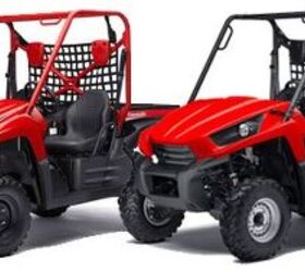 2010 kawasaki teryx 750 fi 44 review, You can see the more rounded hood and red roll cage on the 2009 model on the left while the 2010 Teryx on the right has a more angular look