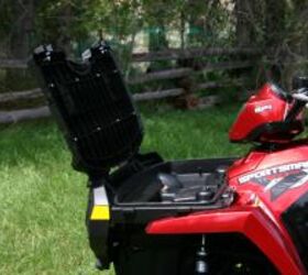 2009 polaris sportsman 800 efi touring review, Polaris opening front rack is the perfect spot to store your tools and other small items