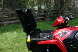 2009 polaris sportsman 800 efi touring review, Polaris opening front rack is the perfect spot to store your tools and other small items