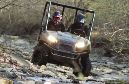 2010 polaris ranger 400 review, The Ranger 400 was right at home crawling through a rocky creek