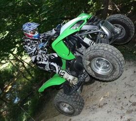 2009 kawasaki kfx700 review, Getting the front wheels off the ground is child s play
