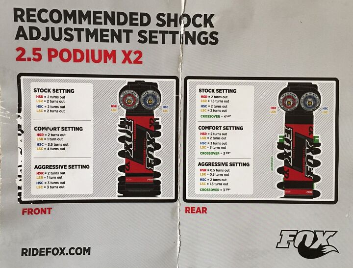 fox 2 5 podium x2 shocks ride test, FOX 2 5 Podium X2 Settings