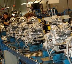 inside arctic cat s engine assembly plant, Newly Assembled Arctic Cat Engines
