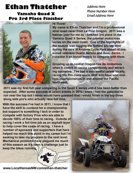 atv racing sponsorship etiquette, Rider Resume