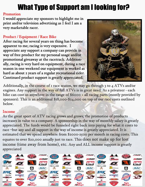 atv racing sponsorship etiquette, Rider Resume