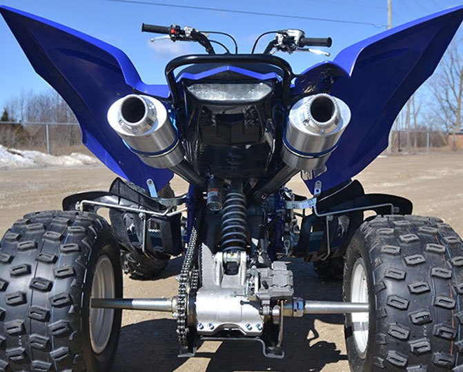 barker s performance unveils yamaha raptor 700 exhaust, Yamaha Raptor 700 Dual Exhaust Rear