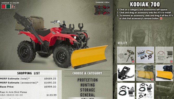 yamaha website lets you build your own grizzly or kodiak atv