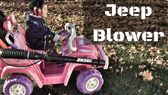 Dad Converts Turns Toy Jeep Into Mobile Leaf Blower + Video