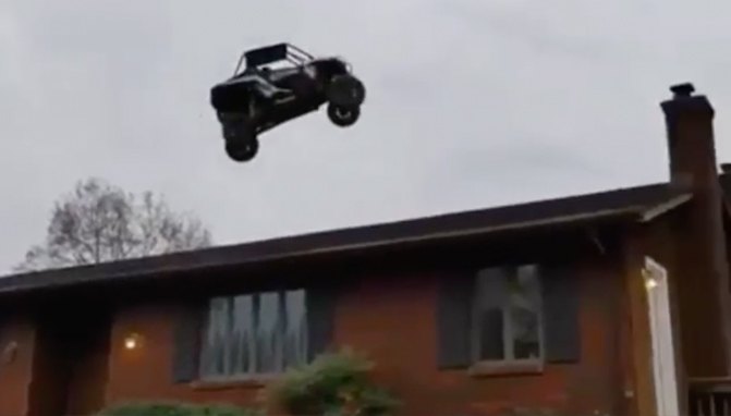 polaris rzr jumps over a house video