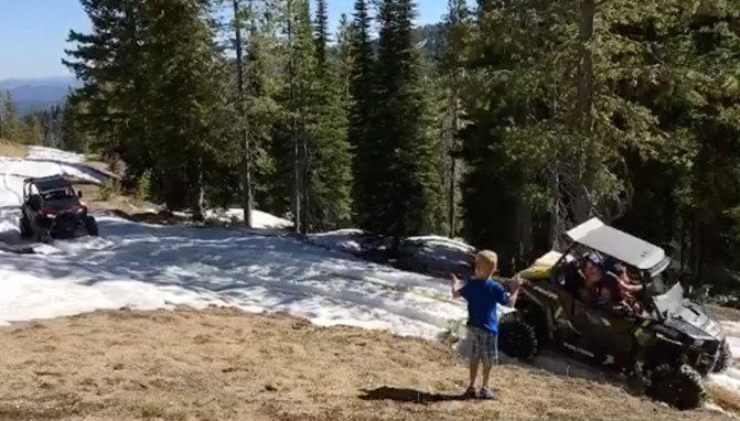 RZR Train Pulling a Stuck RZR Through a Snowbank + Video