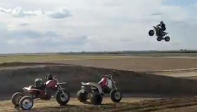huge 120 foot jump on a 3 wheeler video