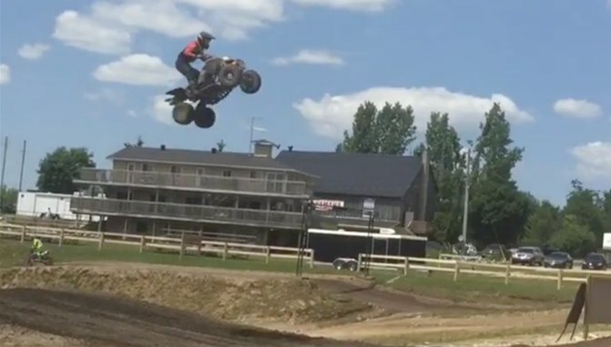 amatuer atv racer makes his own line and goes huge video