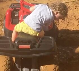 Child Takes Battery Powered ATV Through Mud Hole + Video