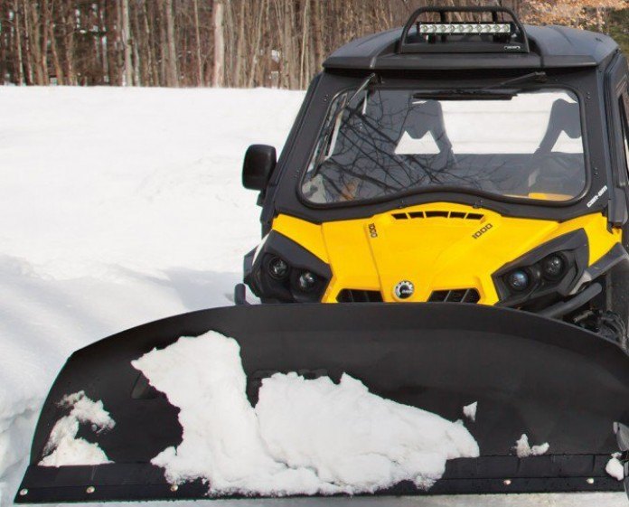 five tips for plowing snow with your atv or utv, Can Am Maverick Plow