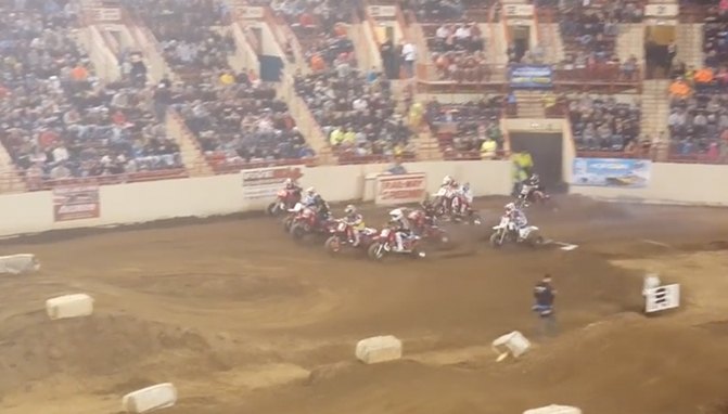crazy crash just after the gate drop in this three wheeler race video