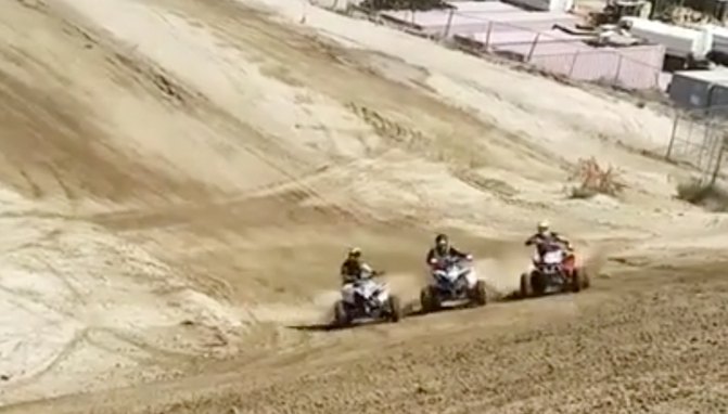 atvs go three wide around talladega turn at glen helen video