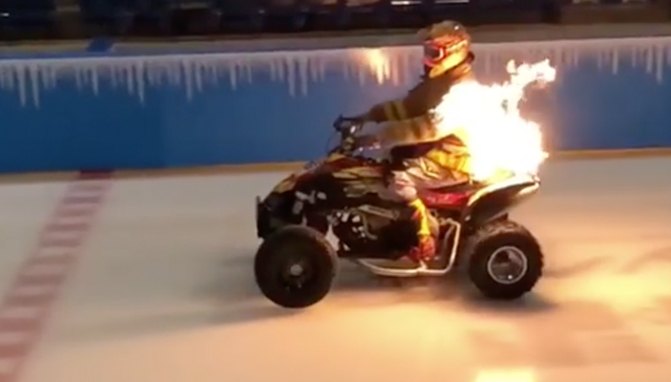 the competition is on fire at this ice racing event video