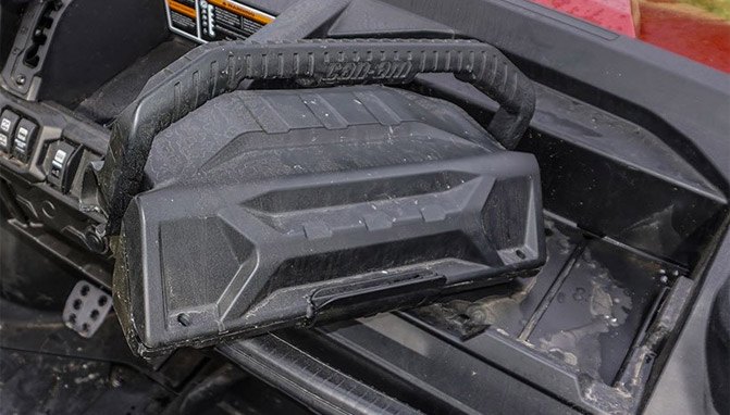 the innovative engineering that goes into every can am model, Can Am Defender Removable Glovebox