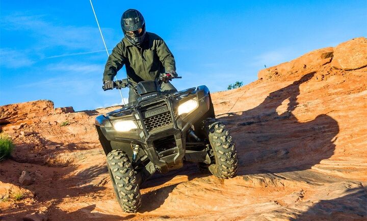 2021 polaris sportsman 450 h o vs 2021 honda rancher 44 by the numbers, Honda Rancher 4x4 Front