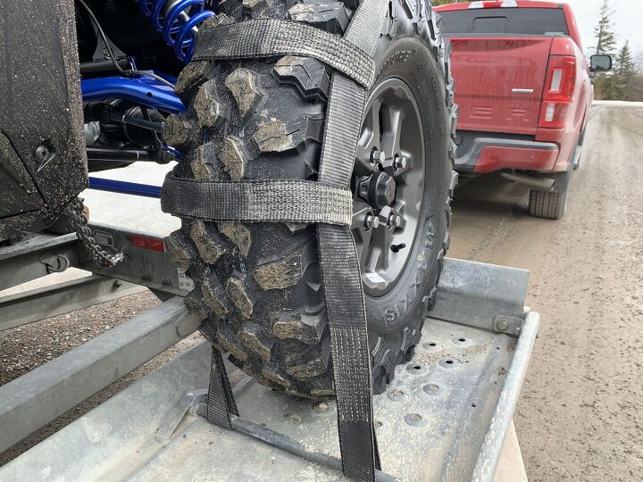 how to safely tie down a utv to a trailer, Tire Tie Down and Safety Chain