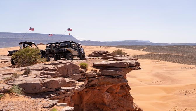 taking an adventure and making memories in yamaha s rmax 1000, A quick stop at the Top of The World in Sand Hollow gives an amazing view of the vast desert landscape that you have to explore Just be careful at the edge because it s a straight drop to the valley below