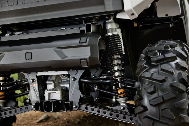 Not only will you find fully adjustable piggyback shocks on the front and rear of the Wolverine X2 1000, but you'll also find strengthened areas at key points of the chassis like the rear shock mounts, A-Arm mounts, differential, and gearcase mounts. 