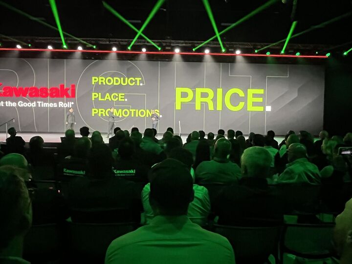 kawasakis 2024 north american dealer meeting, It s all about the important four P s of business Product Place Promotions and Price Kawasaki has promised their dealers that this is important to the brand and for 2024 they re going to back it up