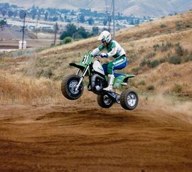 Eventually three-wheelers were showing up at all kinds of off-road racing events including this Kawasaki rider at a short course race in Southern California. Photo Credit: John Elkin